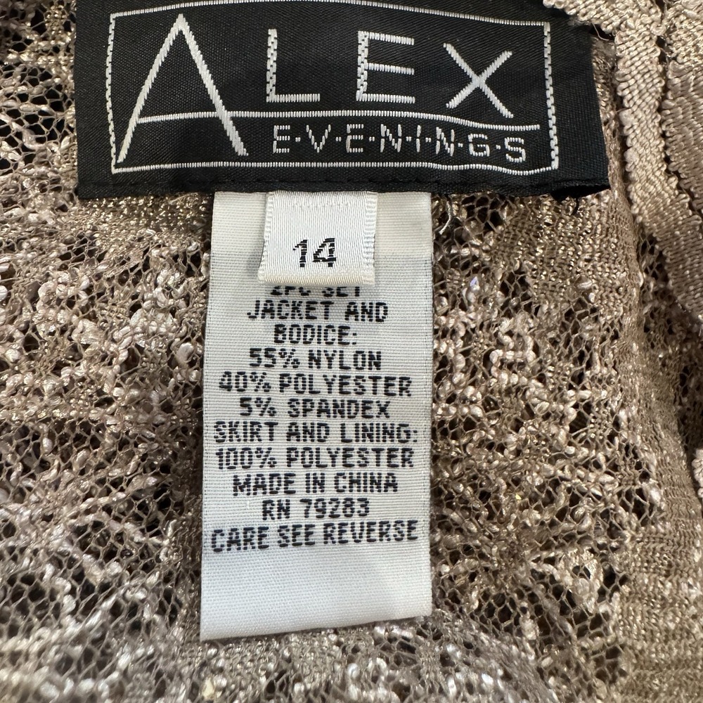 Alex Evenings Women 14 Sequin Lace Jacket Taupe Champagne 3/4 Sleeve Formal - Picture 3 of 9